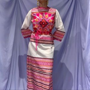 Vintage 1960s Neon Pink Maxi Lounge Dress